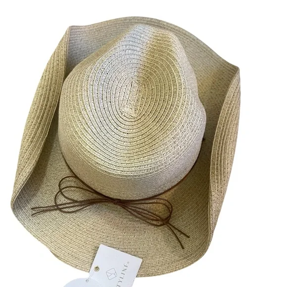 Cowboy hat with multicolor beaded band wood detail rolled brim NWT - Picture 4 of 5